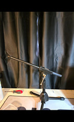 Black Metal Height-Adjustable Tripod Boom Microphone Stand with Boom Arm