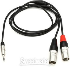Hosa HMX-003Y Pro Stereo Breakout Cable – 3.5mm TRS Male to Dual XLR Male – 3′