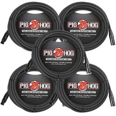 5 Pack Pig Hog PHM20 XLR High Performance 8mm Microphone Cable, 20 Ft – New