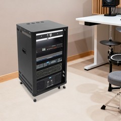  18U DJ Mixer Stand Audio Rack with 4 Wheels Rolling Network Cabinet Black