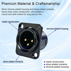 5pcs XLR 3Pin Male panel mount chassis, Fine black nickel plated housing