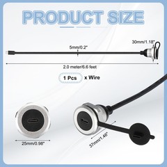 Round USB C 2.0 Panel Mount Extension Cable, Type-C Male to C Female, 6.6ft