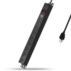 KMC 8-Outlet Metal Power Strip Surge Protector, Rack Mount 8 OUTLET, Black