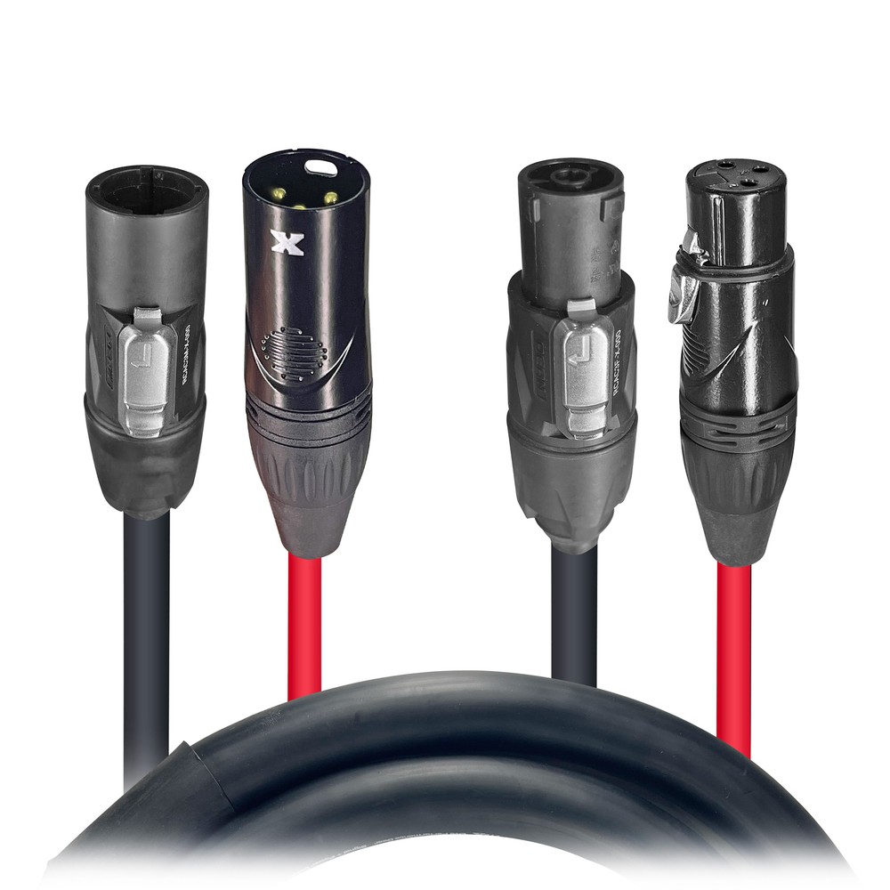 Pro X 10′ FT Dual Powerkon to Dual DMX 3-PIN Combo Link Jumper Cable