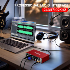 2X2 Audio Interface for Recording Music, 24-Bit/192Khz Plug and Play USB Interfa