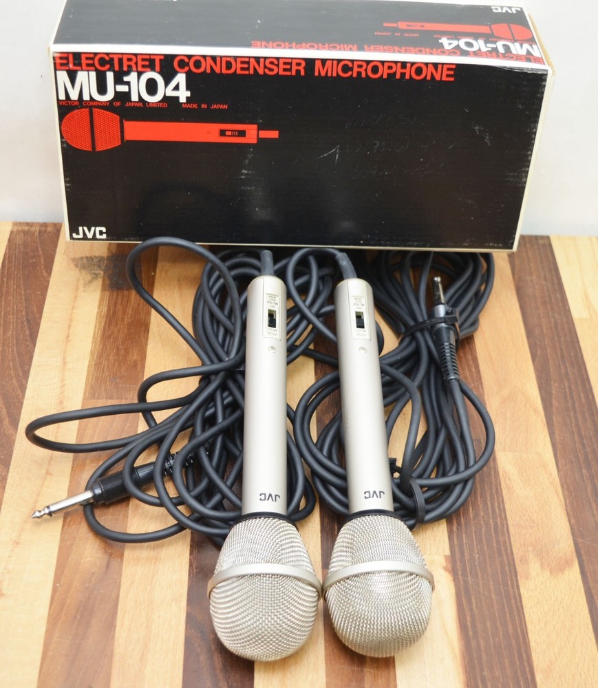 Set of 2 JVC „Electret“ MU-104 Wired Condensor Stereo Microphones in Great Shape
