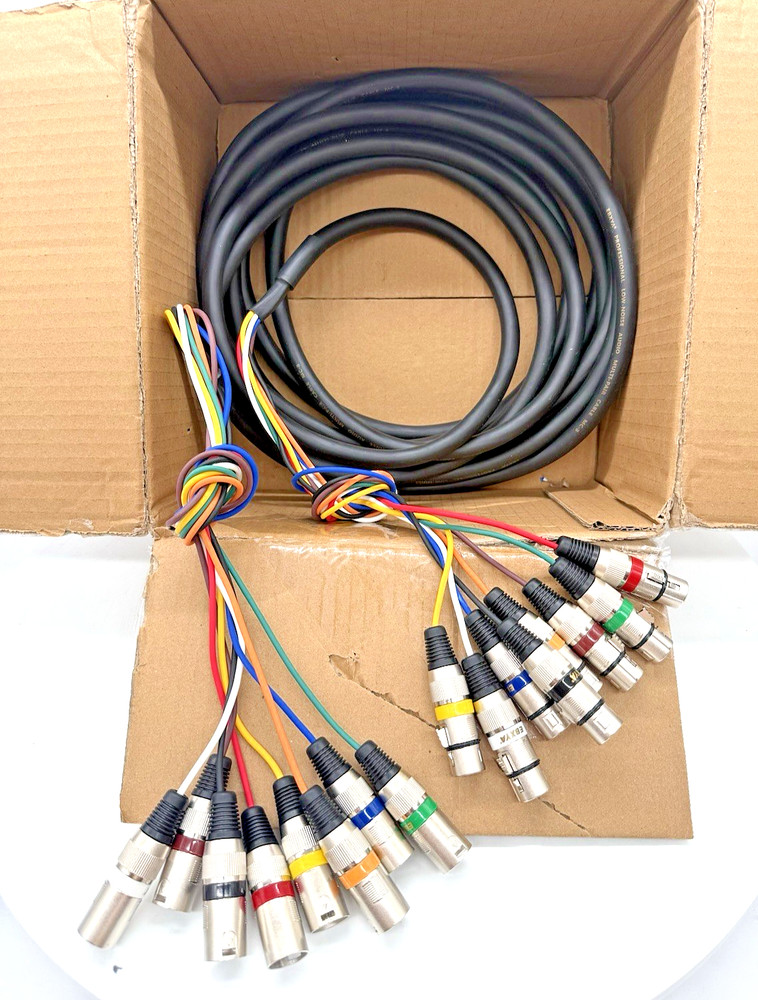PRORECK 8-Channel XLR Snake Cable 25ft Shielded Audio Cord Color Coded M-F