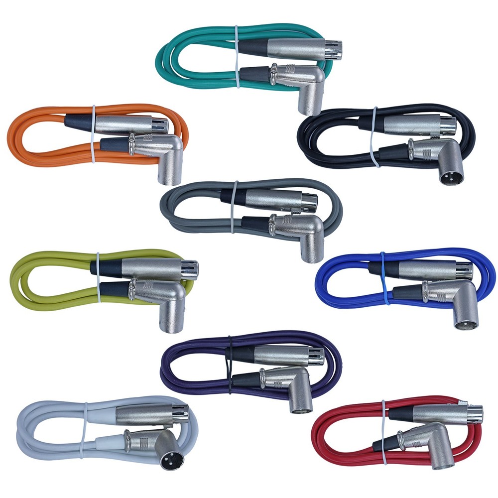 9pack mixed color 6 ft foot Right Angle male to Straight female 3pin XLR cables