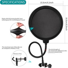 Professional Microphone Pop Filter Shield, 360° Gooseneck, Dual Layered