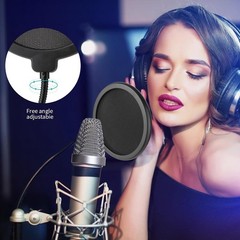 Professional Microphone Pop Filter Shield, 360° Gooseneck, Dual Layered