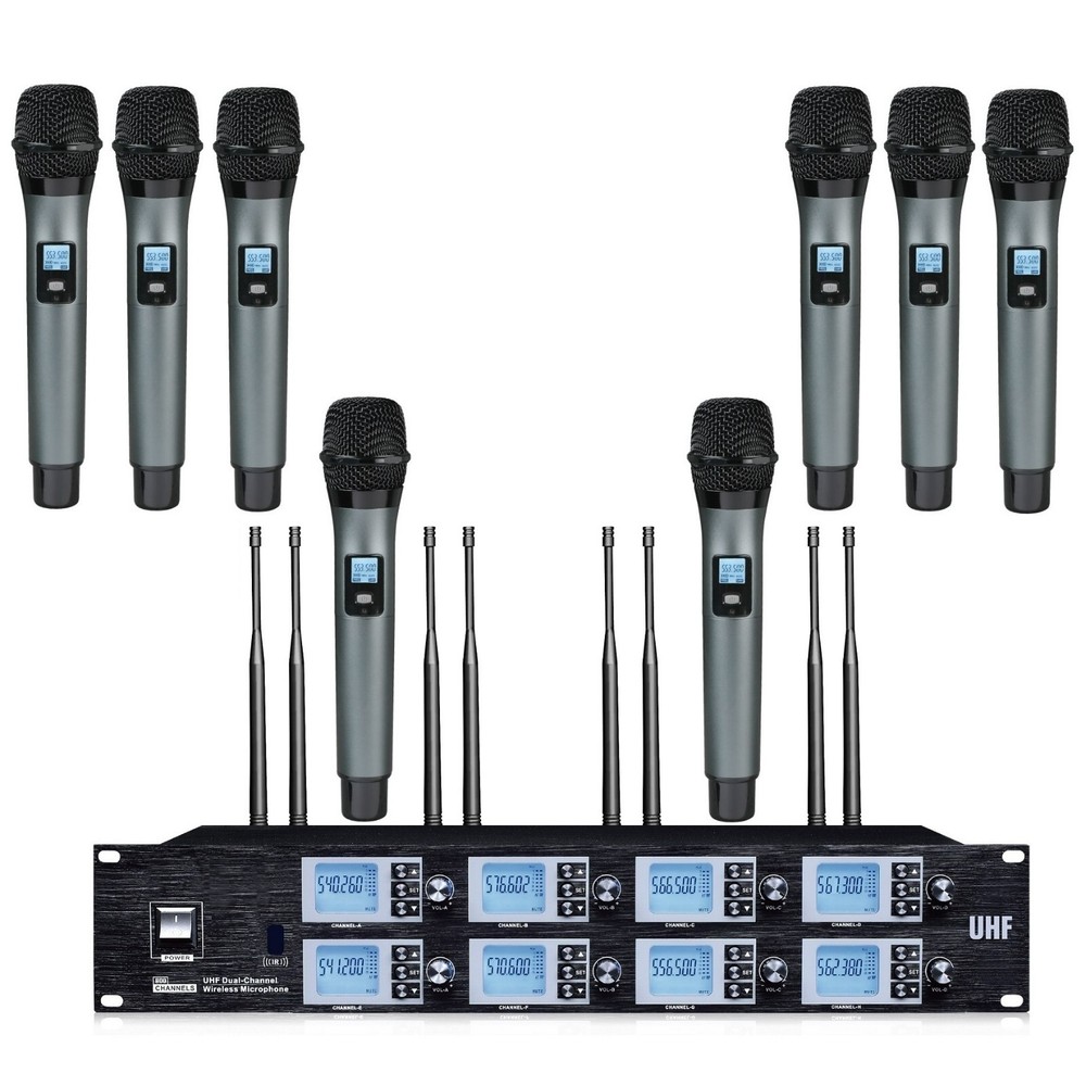 8 Channel UHF Wireless Microphone System 8 Handheld Mics Rack Mount Receiver FCC