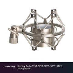 Silver Shock Mount fits Sterling Audio ST51, SP50, ST55, ST59, ST69 Microphones