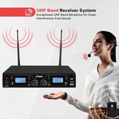 Pyle UHF Wireless Microphone & Rack Mountable Receiver System 2 Belt Packs 2