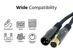 XLR Male to XLR Female Cable – 6 Feet – Black, 16AWG, Gold Plated