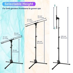 Microphone Stand Floor Foldable Mic Stand Heavy Duty Tripod Boom Arm with 2 S…