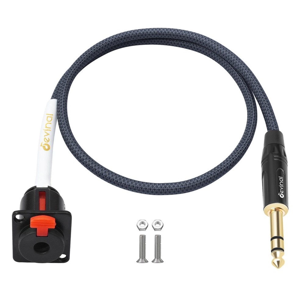 1/4 Inch Pass Through Cable Female Panel Mount to Male Adapter D-Type 2FT