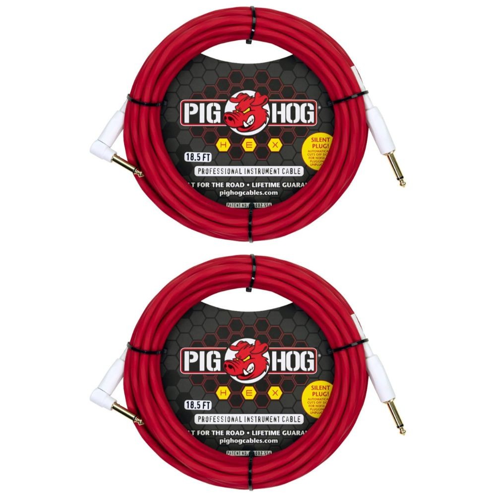 Pig Hog PHSH186CAR Hex Series Silent Cable, Candy Apple Red, 18.6 Feet (Pair)