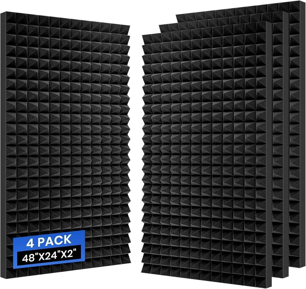 Focusound Pyramid Acoustic Foam Panels 48x24x2 Soundproof Noise Cancelling