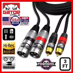 Dual 2-XLR Male to Dual 2-RCA Male Cable Patch Splitter Shielded Audio Stereo