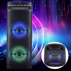 Portable Bluetooth Party Speaker with Dual 10″ Heavy Bass Sound System Mic FM DJ