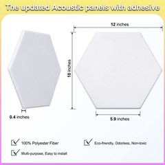 18 Pack Self-Adhesive Acoustic Panels Hexagon 12″x10″x0.4″, white-hexagon