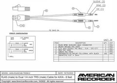 RJ45 (male) to Dual 1/4 inch TRS (male) Cable for AXIA – 6 feet