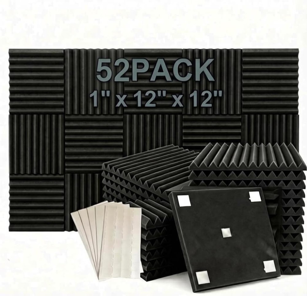 52 Pack 12 „X 12 „X1″ Acoustic Panels Studio Soundproofing 12X12X1“, 48BLACK