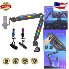 Adjustable Mic Stand RGB, T90 Glossy Grey, 5/8″ Mount, Gaming Streaming, 2kg Max
