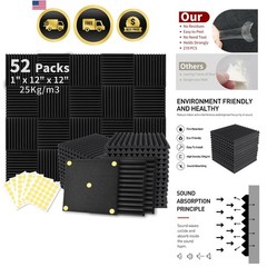 52 Pack Acoustic Foam Panels 1″ x 12″ x 12″ Sound Proof Foam Panles Soundproo…