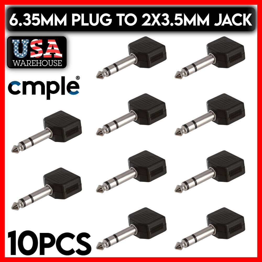 6.35mm to Two AUX 3.5mm Adapter 1/4″ Jack to 2x 1/8″ Plug Stereo Splitter 10 PCS