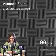 Black Acoustic Panel Sound Absorption Acoustic Foam96pcs Recording 12″X12″X1″