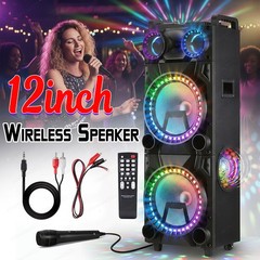 Dual 12″ Subwoofer Bluetooth Speaker 18500W Rechargable Party w/LED FM Karaok DJ