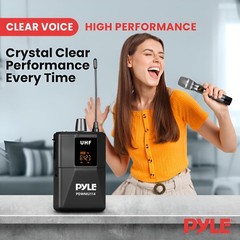 Pyle UHF Wireless Microphone System Kit – Portable Professional Cordless