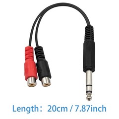 Poyiccot 6.35mm 1/4 inch TRS Stereo Jack Male to 2 RCA 20cm, Black& Red