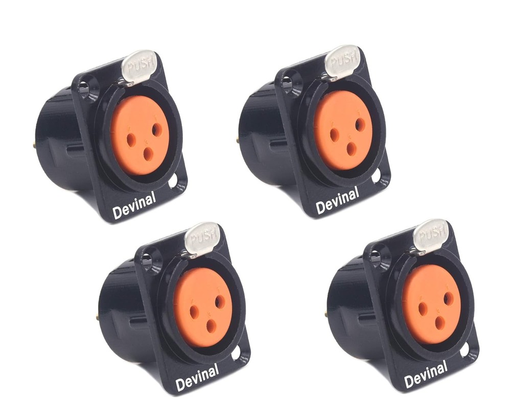 Devinal XLR Female Jack 3 Pin – Chassis Panel Mount Jacks D Black