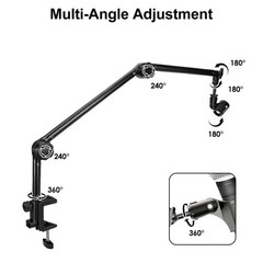 Low Profile Microphone Boom Arm Mic Desk Stand Adjustable w/ 3/8″ 5/8″ Adapter