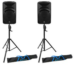 (2) Mackie SRM450V3 SRM450-V3 1000w 12″ Powered DJ PA Speakers+Crank-Up Stands