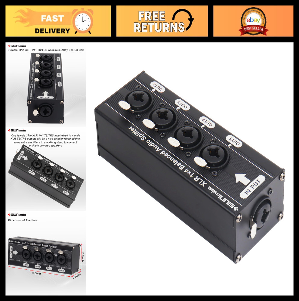 Hotswap 3Pin XLR 1/4″ TS/TRS Combo Connector Splitter Box – 1-in 4-Out Durable A