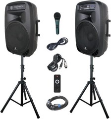 proreck-party 15 PA Speaker System Bluetooth DJ Portable 15 Inch 2000W Set