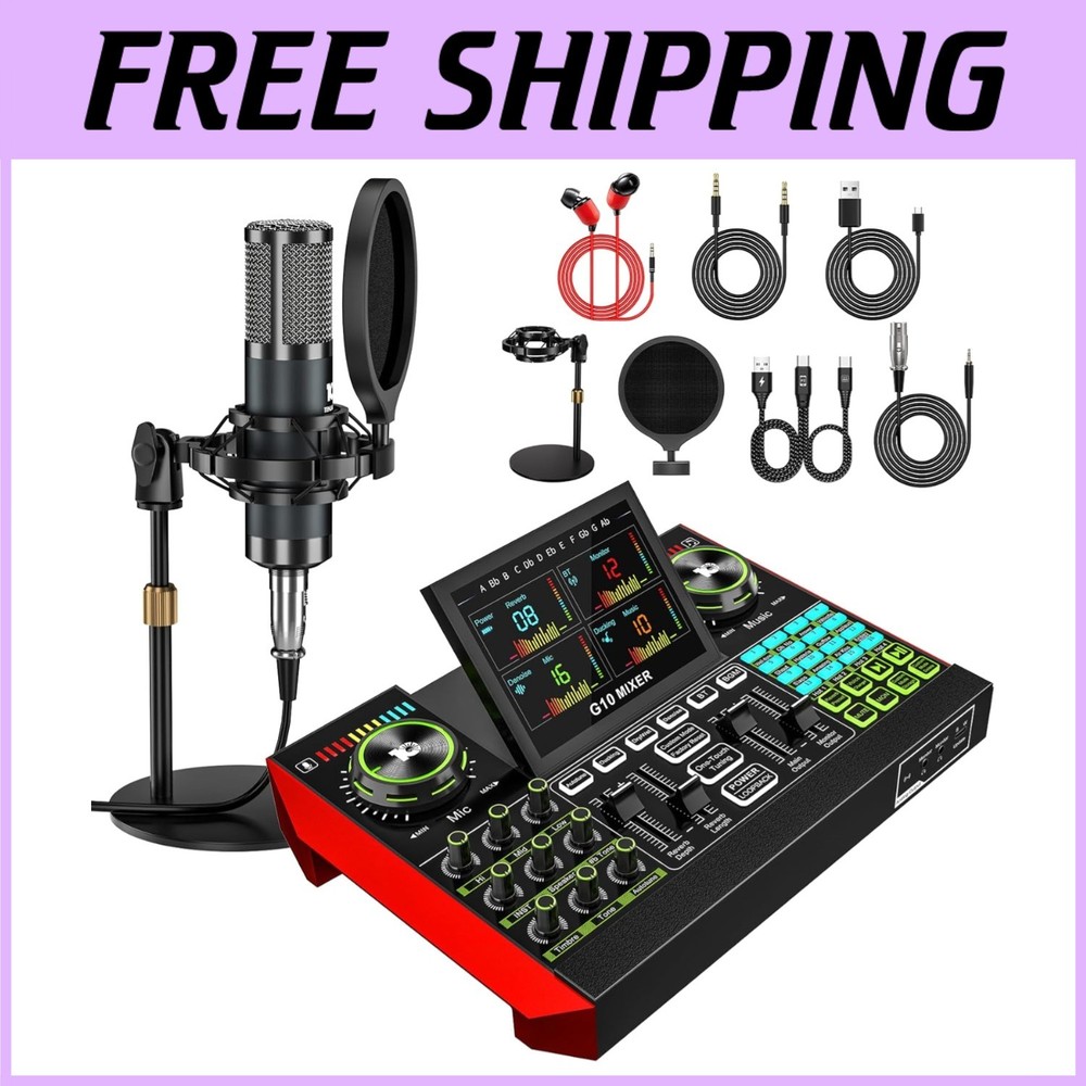 Podcast Studio Kit with Microphone, Mixer, and Voice Changer