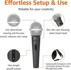 Amazon Basics Dynamic Vocal Microphone with Cable for Podcasting, Recording etc