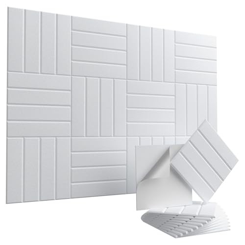 Self Adhesive Acoustic Panels – 12″x12″x0.4″ High-Density 10 Pack White