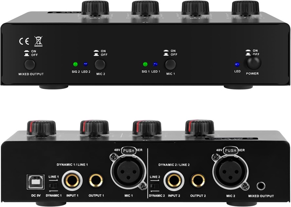 Microphone Preamp Mic Booster 4 Input Max 25db DI Box with 48V Phantom Power …
