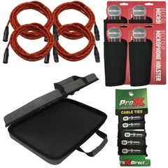 Accessories Pack 20ft Red XLR Cables 4 Pack + Case + Mic Holsters