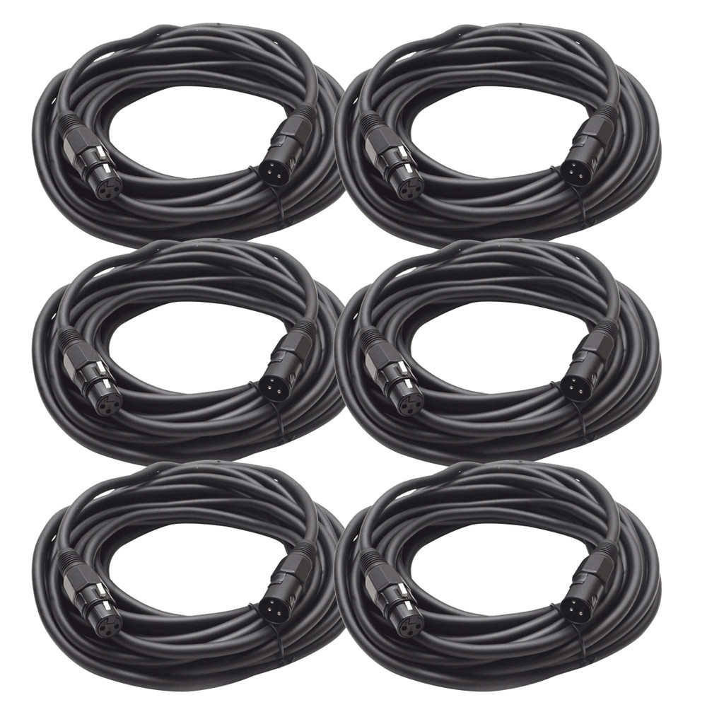 Seismic Audio 6 Pack 30ft XLR Male to Female Mic Cable Black SAMIC30.2-6Pack