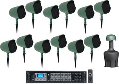 (12) JBL GSF6-GN 6.5″ Landscape Ground Stake 70v Commercial Speakers+12″ Sub+Amp