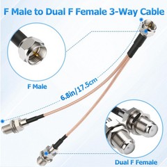 F-Type RG6 Splitter Coax Cable, 75Ohm 3 Way Combiner 1 Pack, Black
