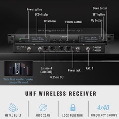 Phenyx Pro Wireless Microphone System, Quad Channel PTU-7000-4H, Black