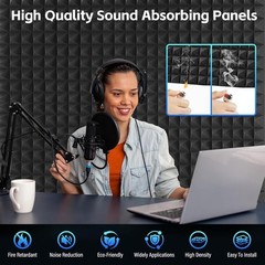 Soundproof Foam Panels 12 Pack, Self-Adhesive Acoustic Wall Ceiling Studio Foam