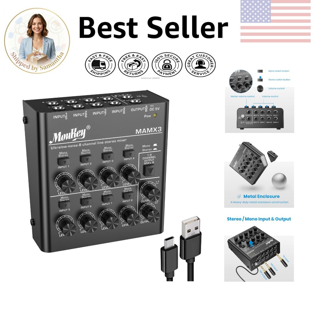 Professional 8 Channel Line Mixer with Ultra Low Noise – Ideal for Small Venues